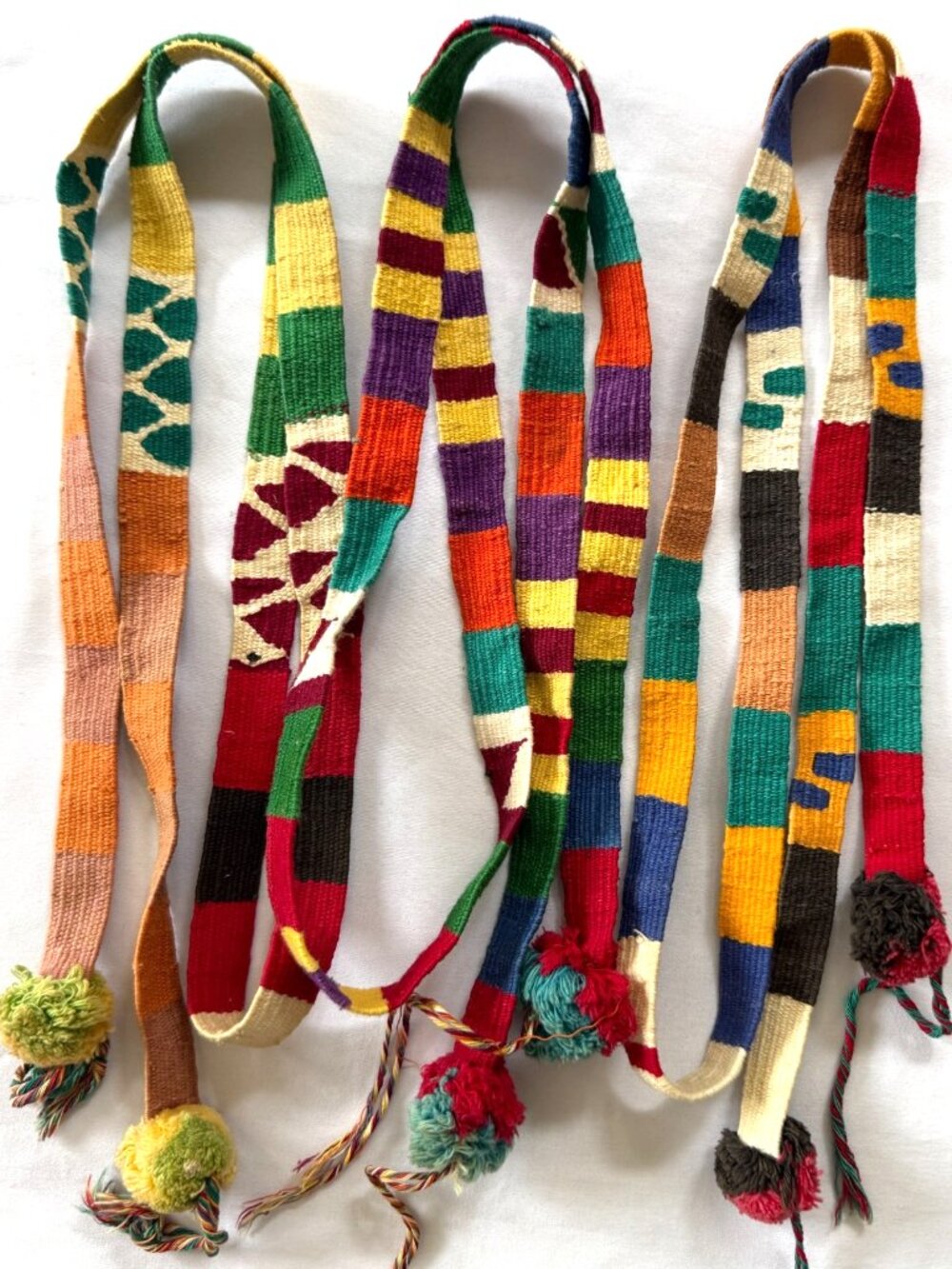 LOT OF 3 VINTAGE GUATEMALAN HANDWOVEN COTTON SASH BELT FAJA CINTA FOLK ART (D)
